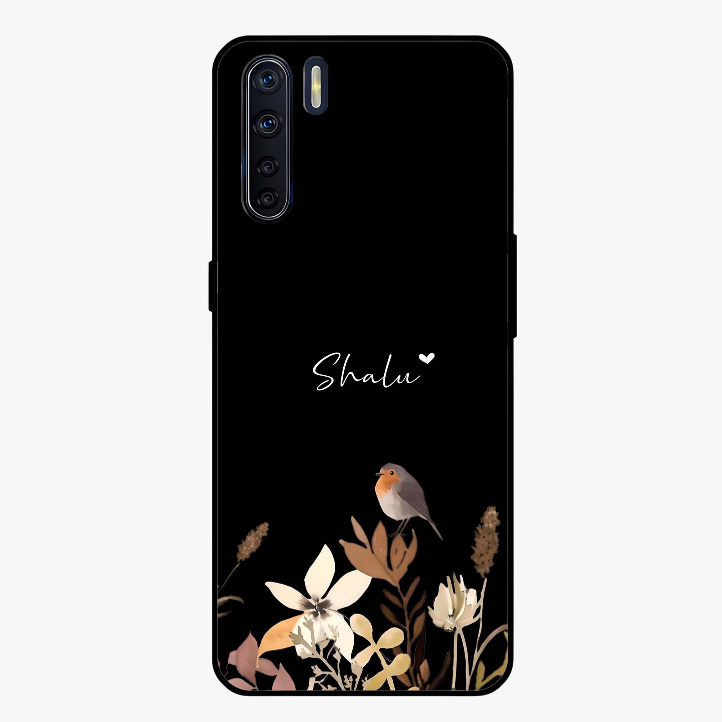 Quiet Garden Tune Custom Name Glass Case showing flat back view with peaceful garden artwork and personalized name design.