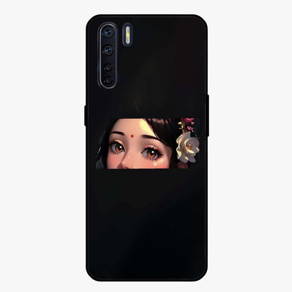 Radha Divine Embrace Glass Case showing flat back view with devotional Radha artwork and glossy glass finish.