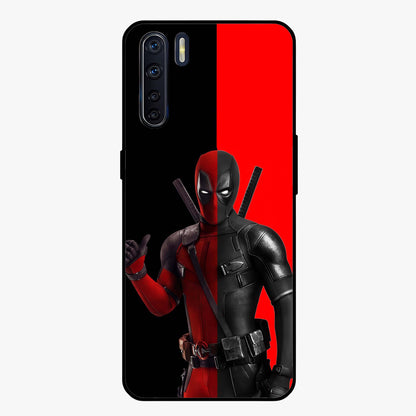 Red & Black Deadpool Theme Glass Case showing flat back view with bold comic inspired artwork and glossy glass finish.