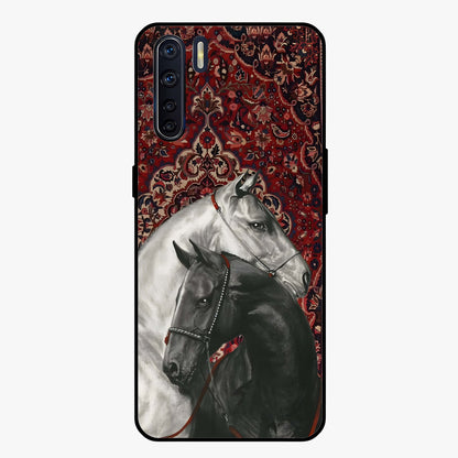 Regal Stallion Tapestry Glass Case showing flat back view with majestic horse tapestry artwork and glossy glass finish.