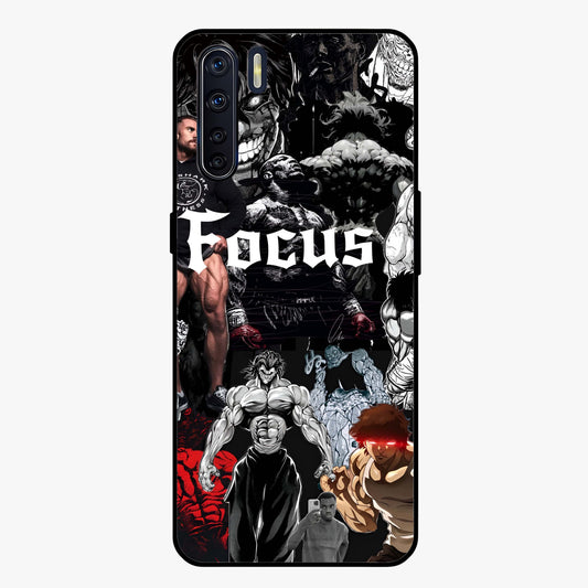 Relentless Power Focus Glass Case showing flat back view with motivational typography artwork and glossy glass finish.