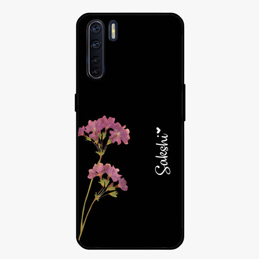 Riching Lavender Flower Custom Name Glass Case showing flat back view with lavender floral artwork and personalized name design.