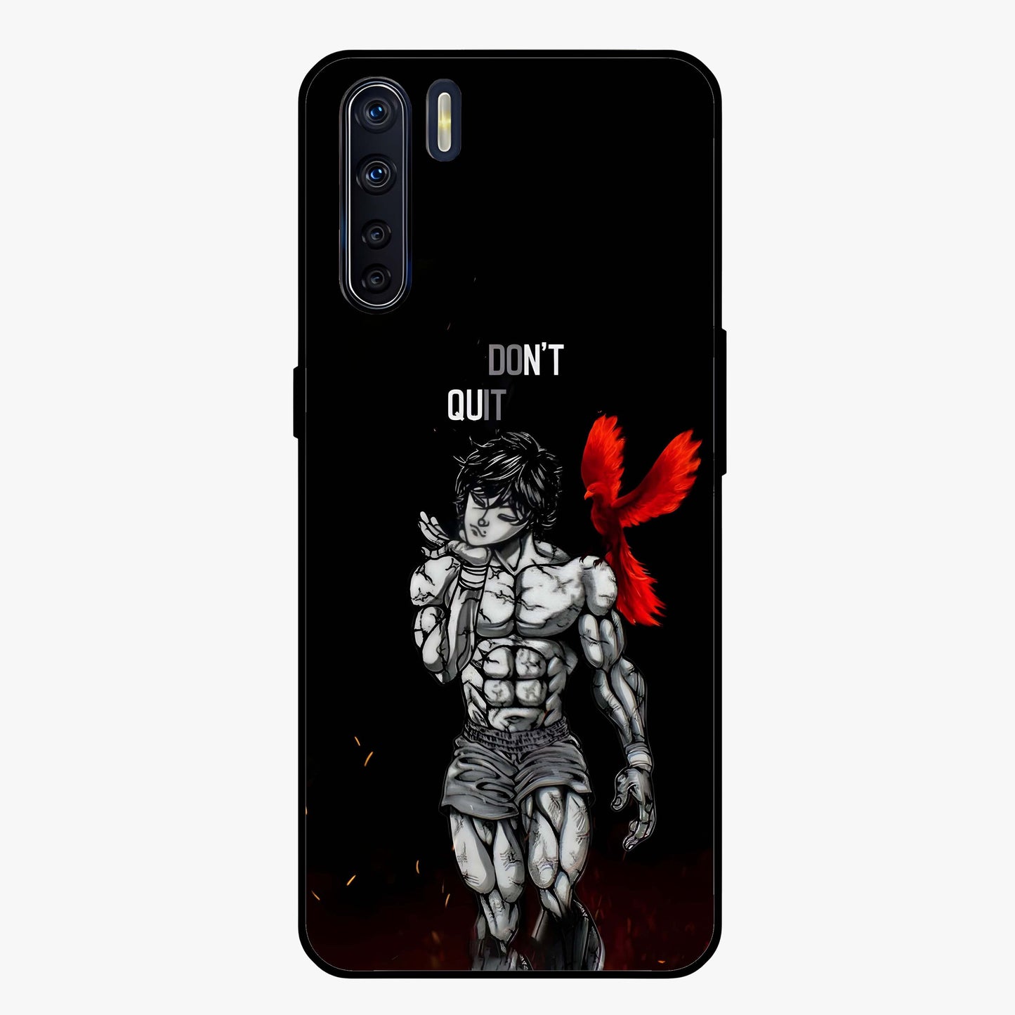 Rise Beyond Limits Glass Case showing flat back view with motivational typography artwork and glossy glass finish.