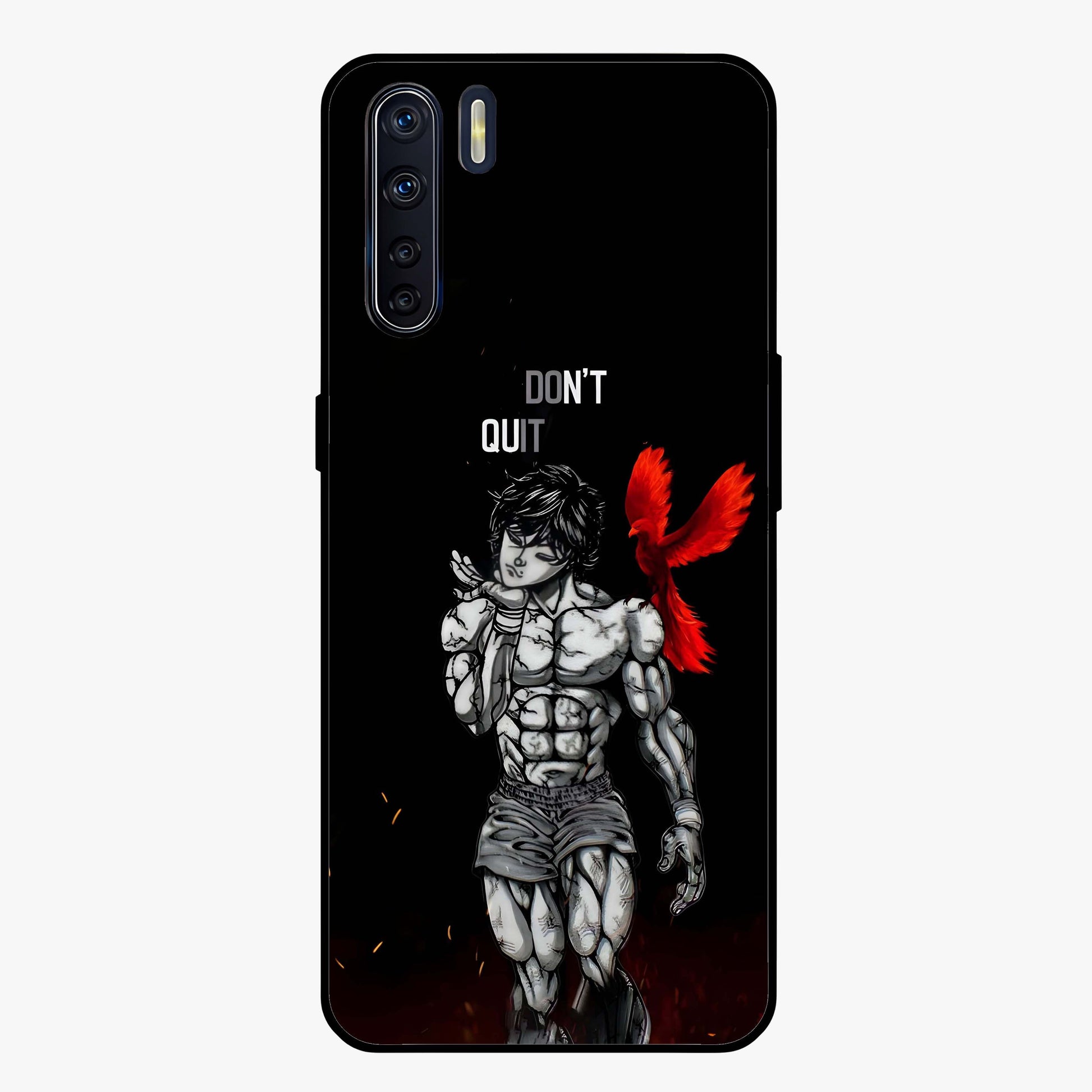 Rise Beyond Limits Glass Case showing flat back view with motivational typography artwork and glossy glass finish.