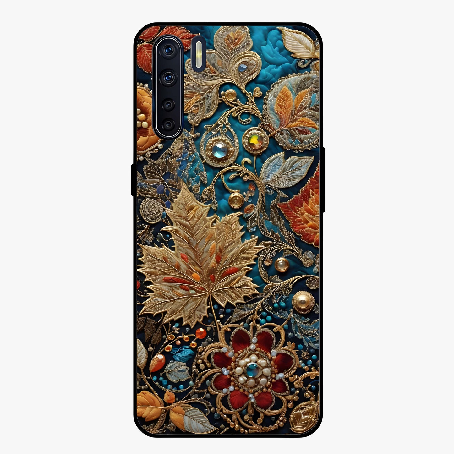 Royal Jewel Garden Glass Case showing flat back view with decorative floral garden artwork and glossy glass finish.