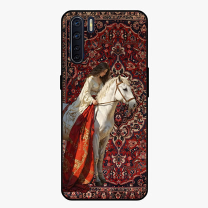 Royal Rider Tapestry Glass Case showing flat back view with majestic horse rider tapestry artwork and glossy glass finish.