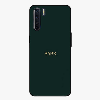 Sabr Minimal Patience Glass Case showing flat back view with minimalist typography artwork and glossy glass finish.