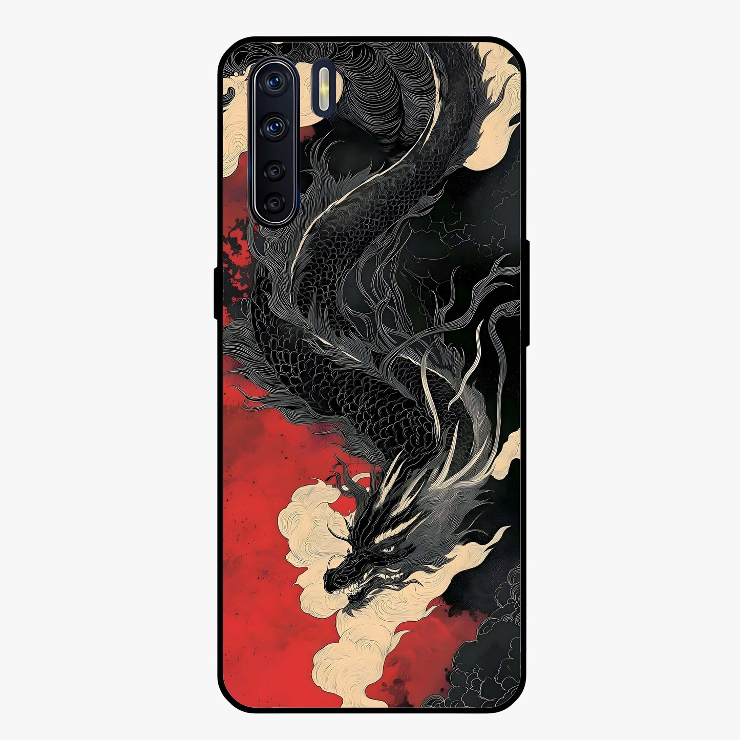 Shadow Dragon Fury Glass Case showing flat back view with fierce dragon artwork and glossy glass finish.