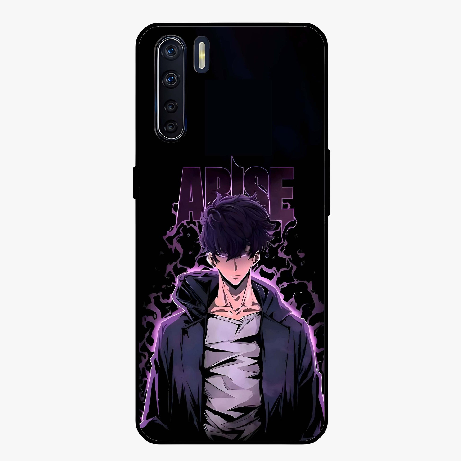 Shadow Monarch Awakening Glass Case showing flat back view with powerful dark monarch themed artwork and glossy glass finish.