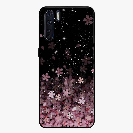 Small Starry Flowers Glass Case showing flat back view with delicate starry floral artwork and glossy glass finish.