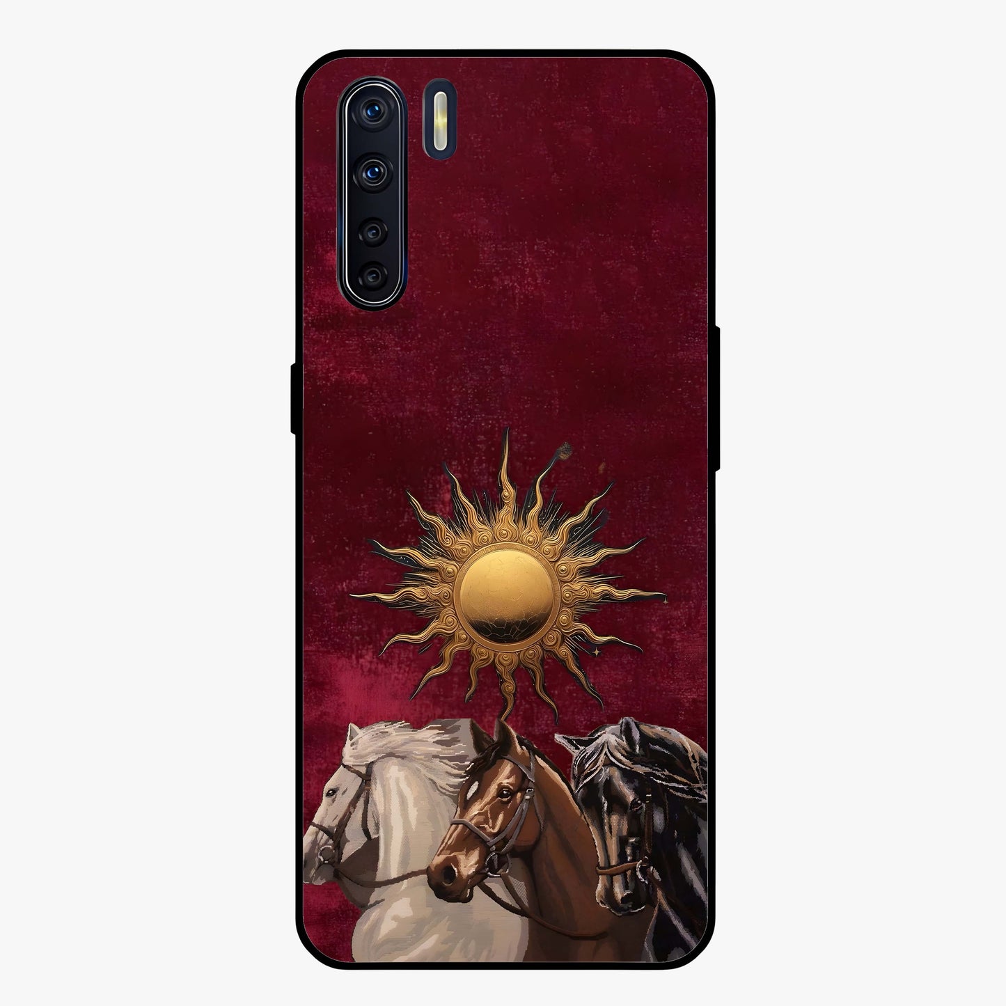 Solar Riders Glass Case showing flat back view with dynamic rider themed artwork and glossy glass finish.