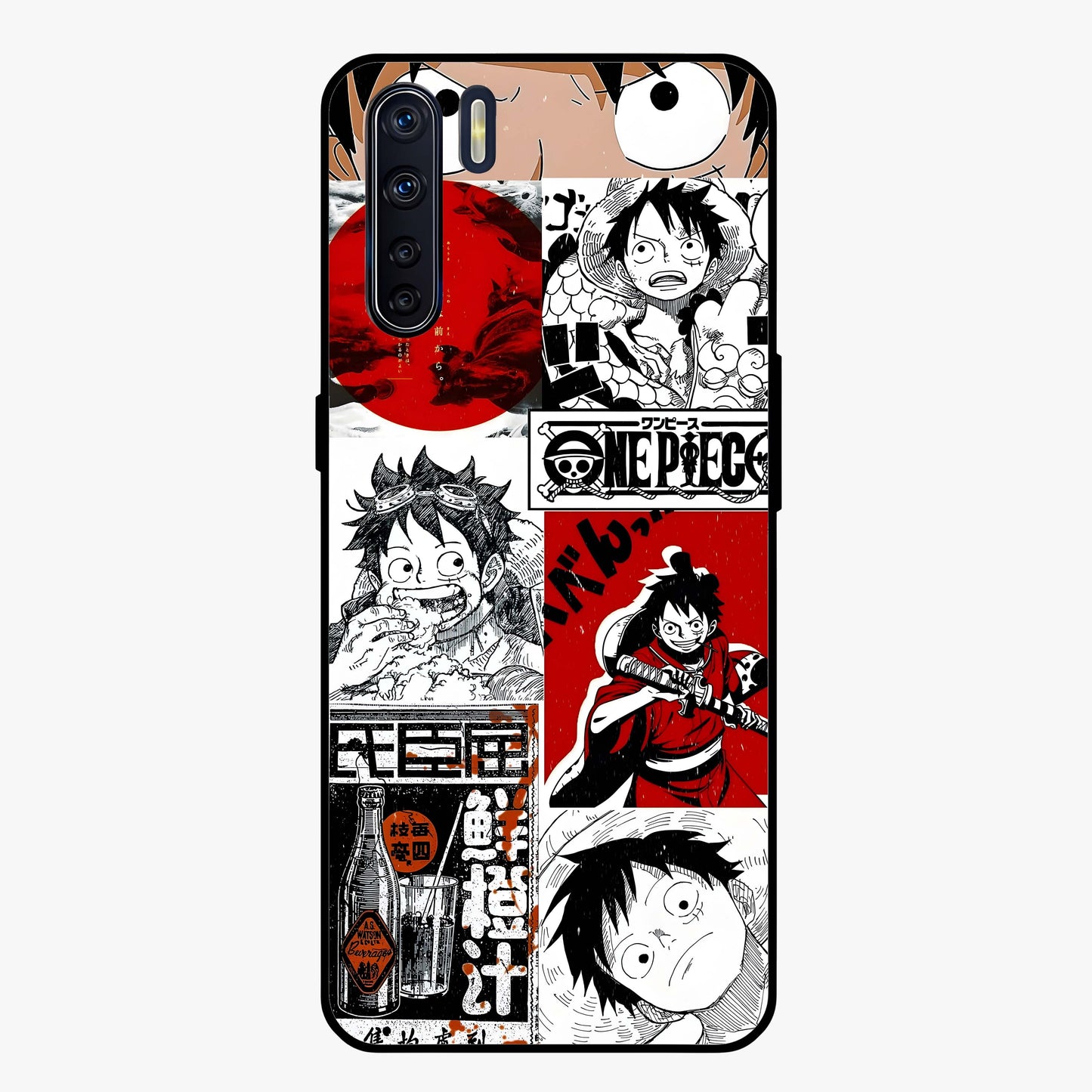 Strawhat Chaos Panels Glass Case showing flat back view with anime inspired chaos panel artwork and glossy glass finish.