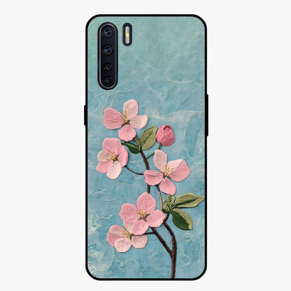 Threaded Blossom Breeze Glass Case showing flat back view with delicate blossom artwork and glossy glass finish.