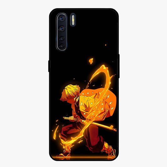 Thunder Flame Execution Glass Case showing flat back view with powerful flame and lightning artwork and glossy glass finish.