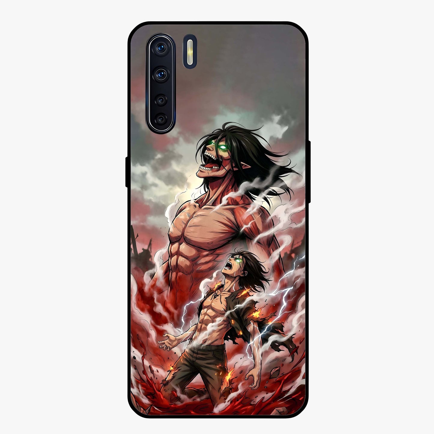 Titan Awakening Fury Glass Case showing flat back view with powerful titan inspired artwork and glossy glass finish.