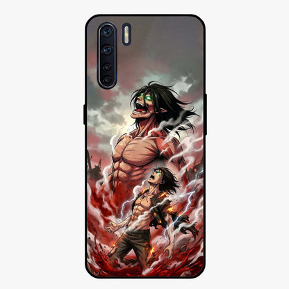 Titan Awakening Fury Glass Case showing flat back view with powerful titan inspired artwork and glossy glass finish.