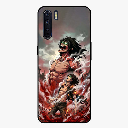 Titan Awakening Fury Glass Case showing flat back view with powerful titan inspired artwork and glossy glass finish.