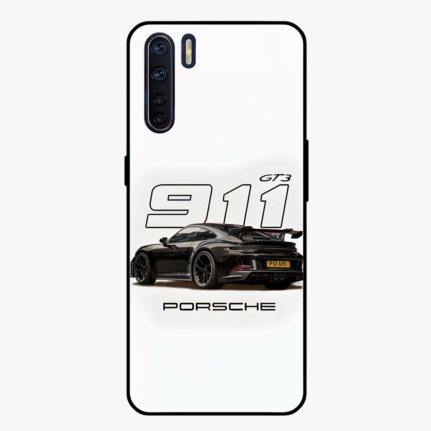 Turbo Legacy Icon Glass Case showing flat back view with iconic sports car inspired artwork and glossy glass finish.
