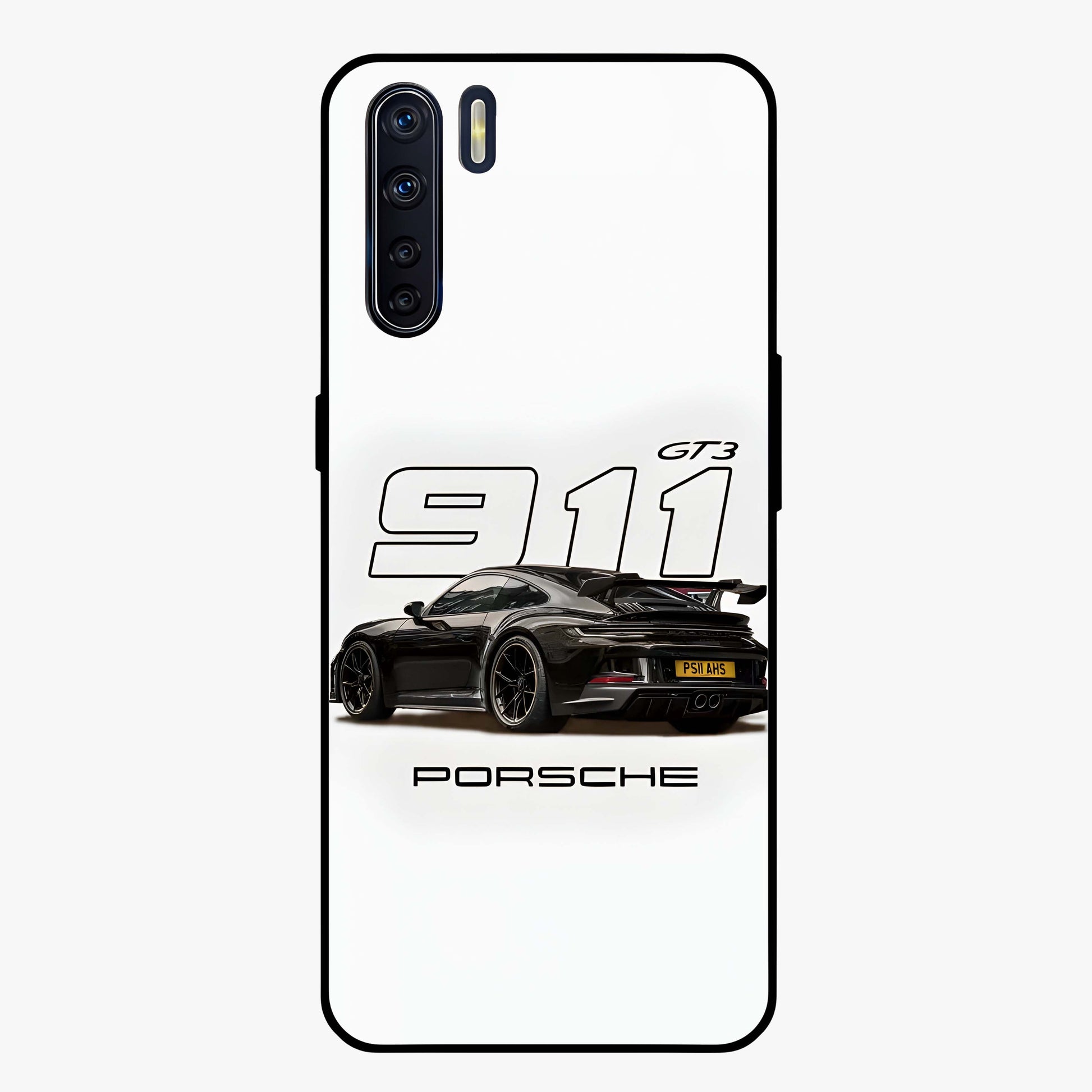 Turbo Legacy Icon Glass Case showing flat back view with iconic sports car inspired artwork and glossy glass finish.