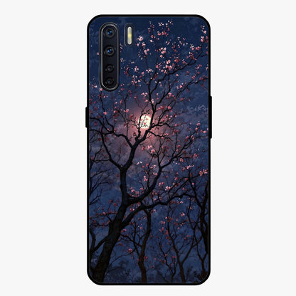 Twilight Sakura Serenade Glass Case showing flat back view with cherry blossom artwork at twilight and glossy glass finish.