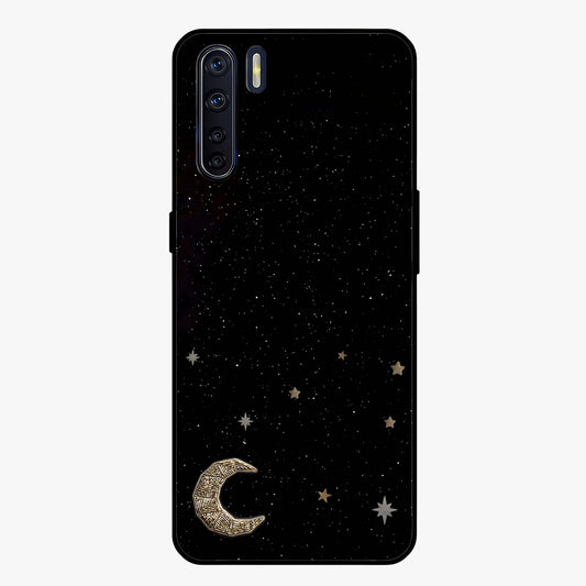 Twinkle Star With Half Moon Glass Case showing flat back view with star and half moon artwork and glossy glass finish.