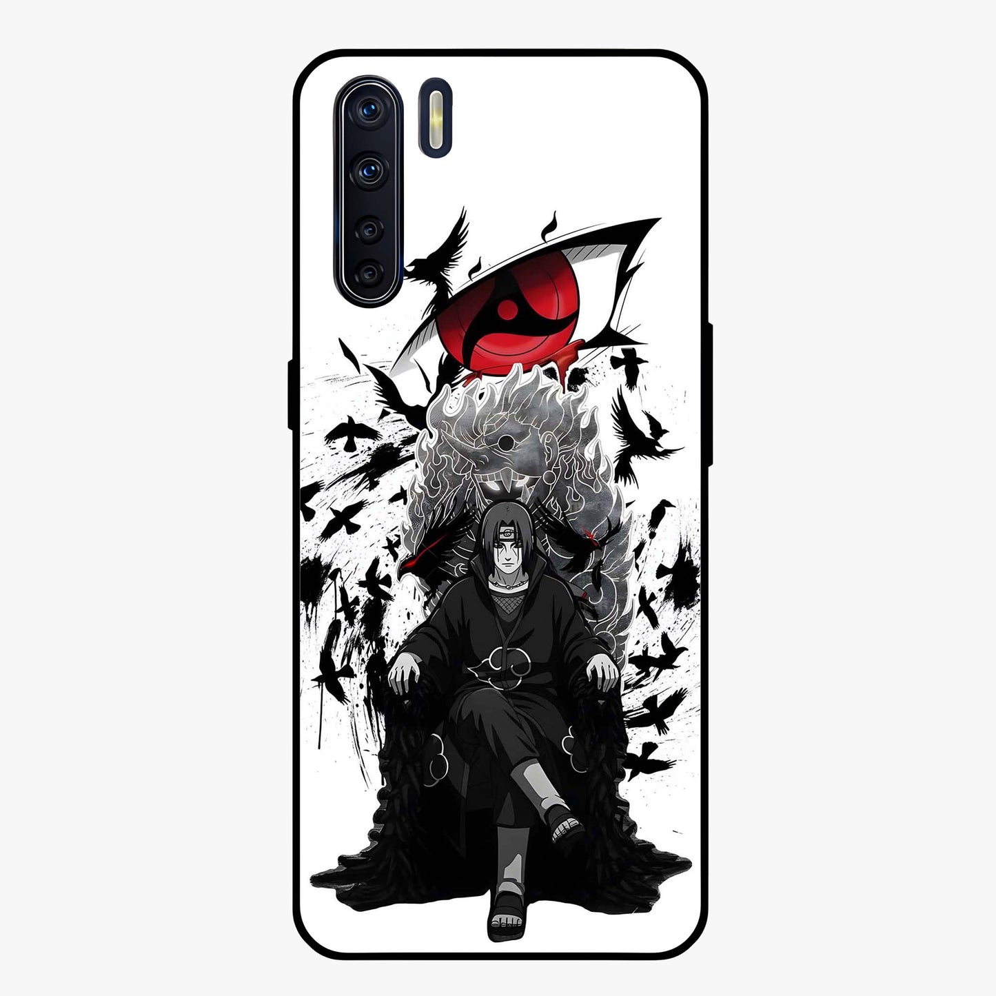 Uchiha Shadow Throne Glass Case showing flat back view with cosmic underwater themed artwork and glossy glass finish.