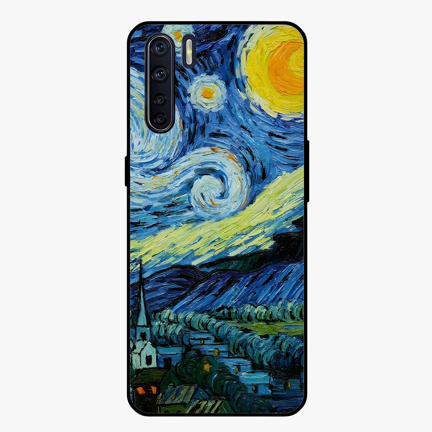 Van Gogh Art Glass Case showing flat back view with classic painterly artwork inspired by Van Gogh style and glossy glass finish.