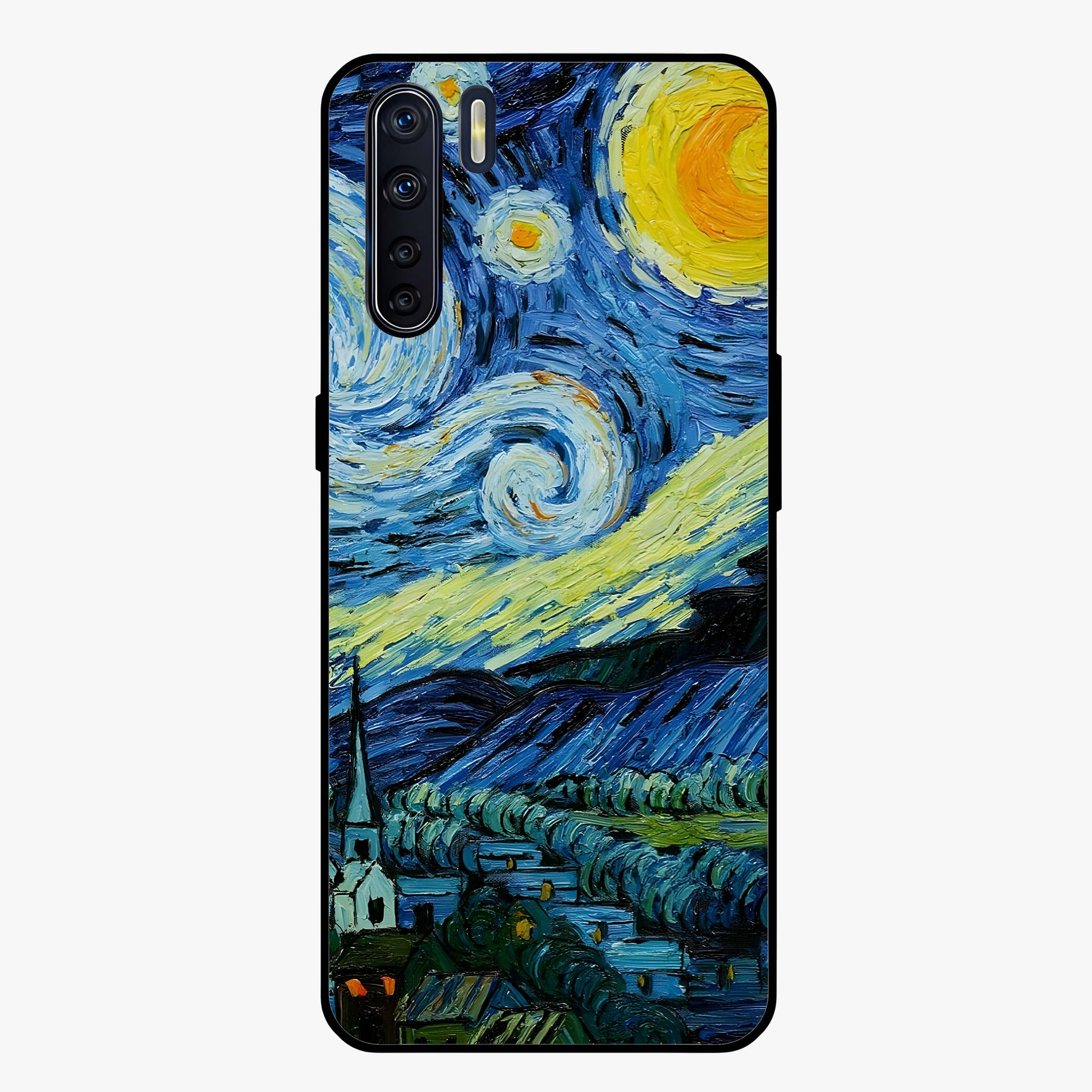 Van Gogh Art Glass Case showing flat back view with classic painterly artwork inspired by Van Gogh style and glossy glass finish.