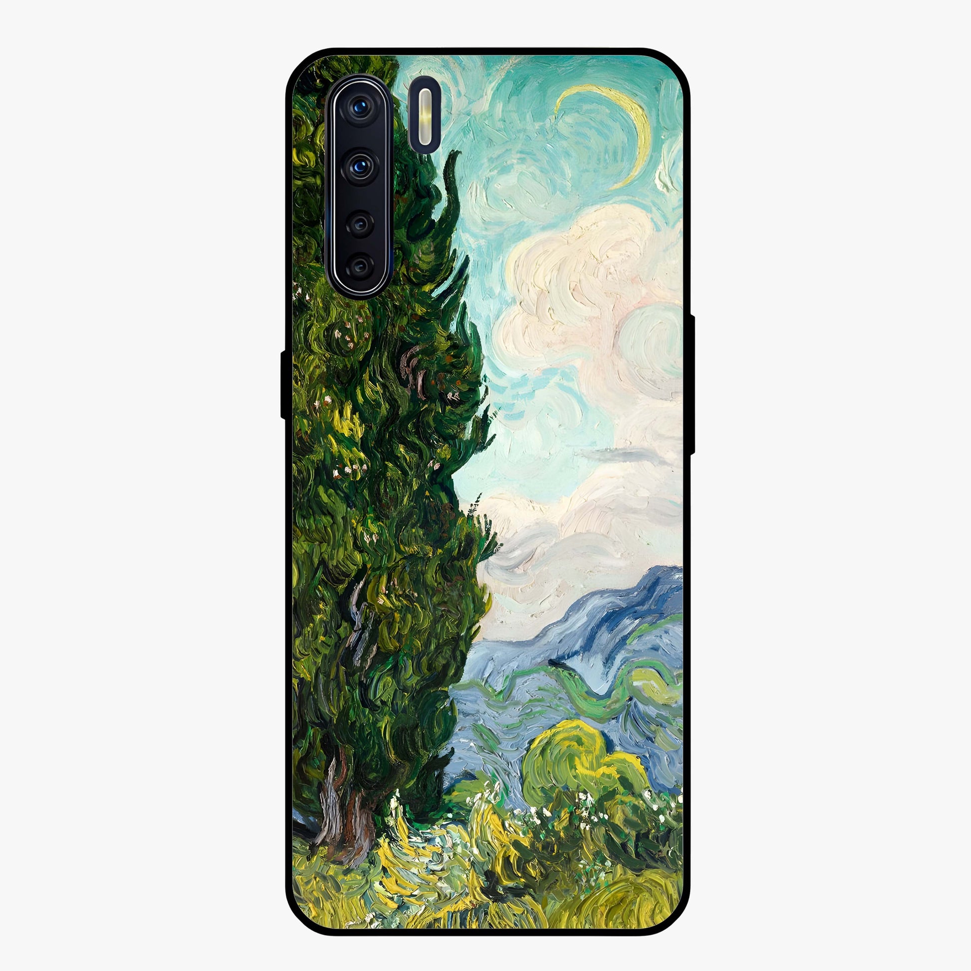 Van Gogh Vintage Art Glass Case showing flat back view with vintage painterly artwork inspired by Van Gogh style and glossy glass finish.