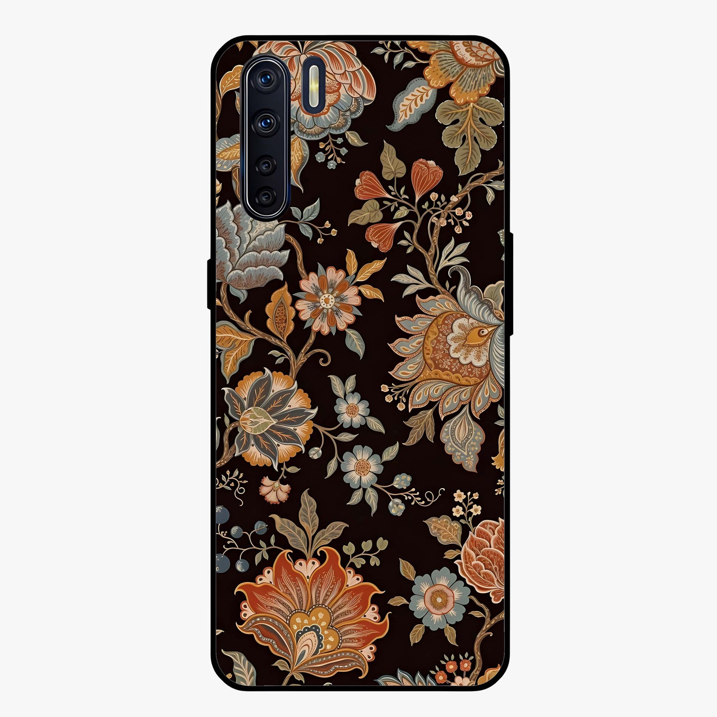 Vintage Floral Dream Glass Case showing flat back view with classic floral artwork and glossy glass finish.