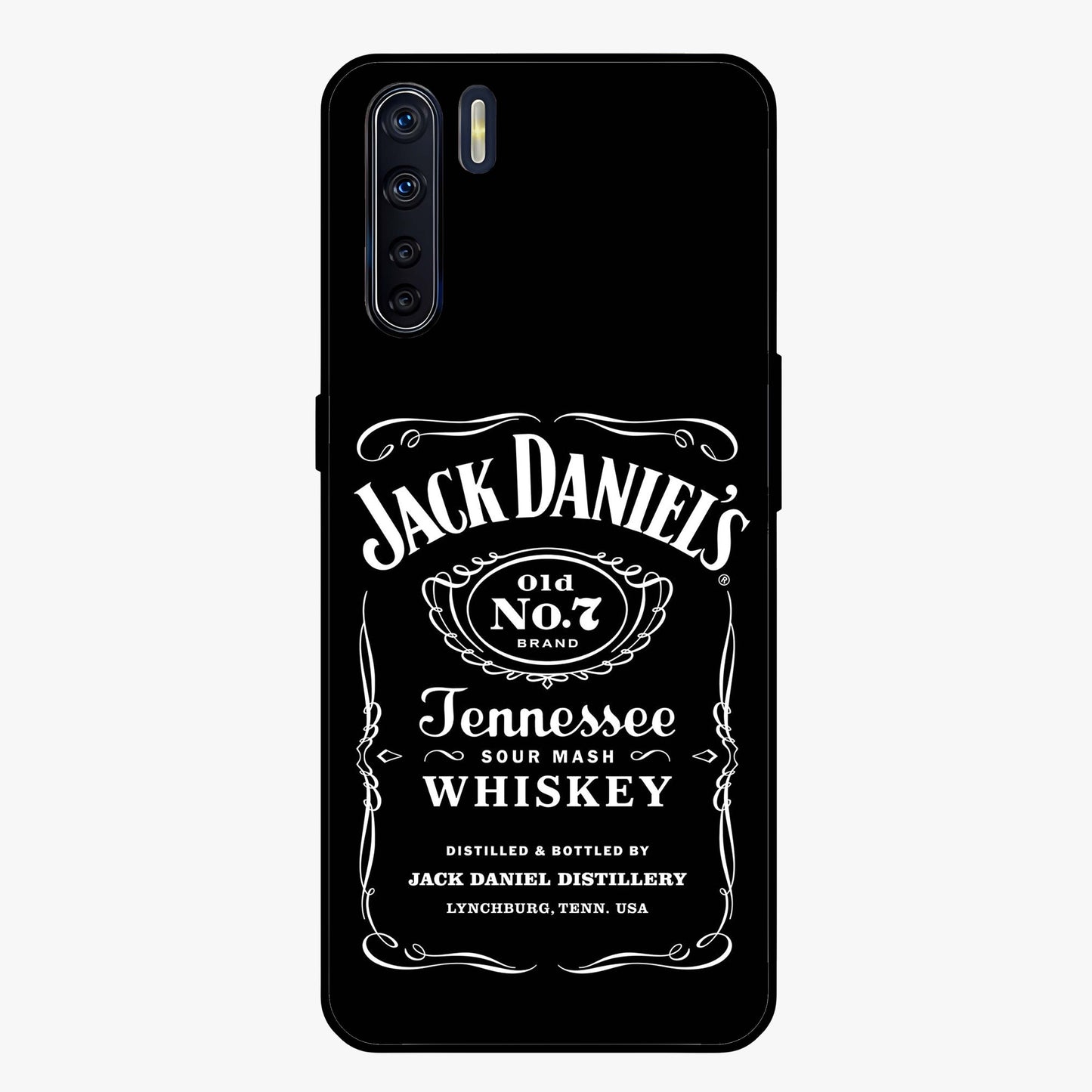 Vintage Whiskey Heritage Glass Case showing flat back view with classic whiskey inspired artwork and glossy glass finish.
