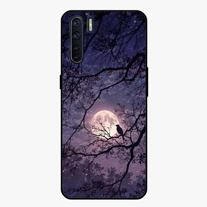 Whispering Moon Silence Glass Case showing flat back view with serene moon themed artwork and glossy glass finish.