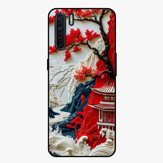 Whispers Of Sakura Waves Glass Case showing flat back view with cherry blossom wave artwork and glossy glass finish.