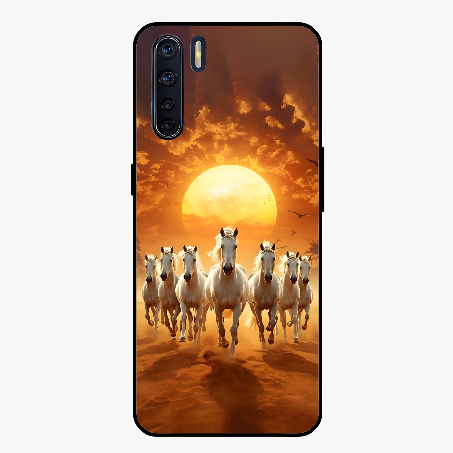 Wild Sunset Majesty Glass Case showing flat back view with majestic sunset landscape artwork and glossy glass finish.