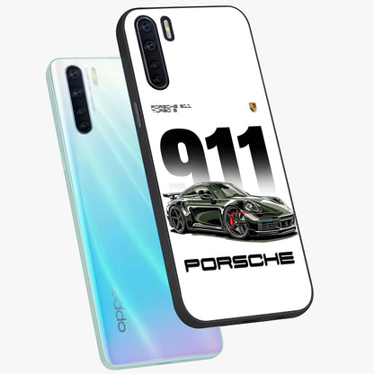 911 Turbo Dominance Glass Case displayed in premium angled mockup highlighting sporty car illustration and sleek glass surface.