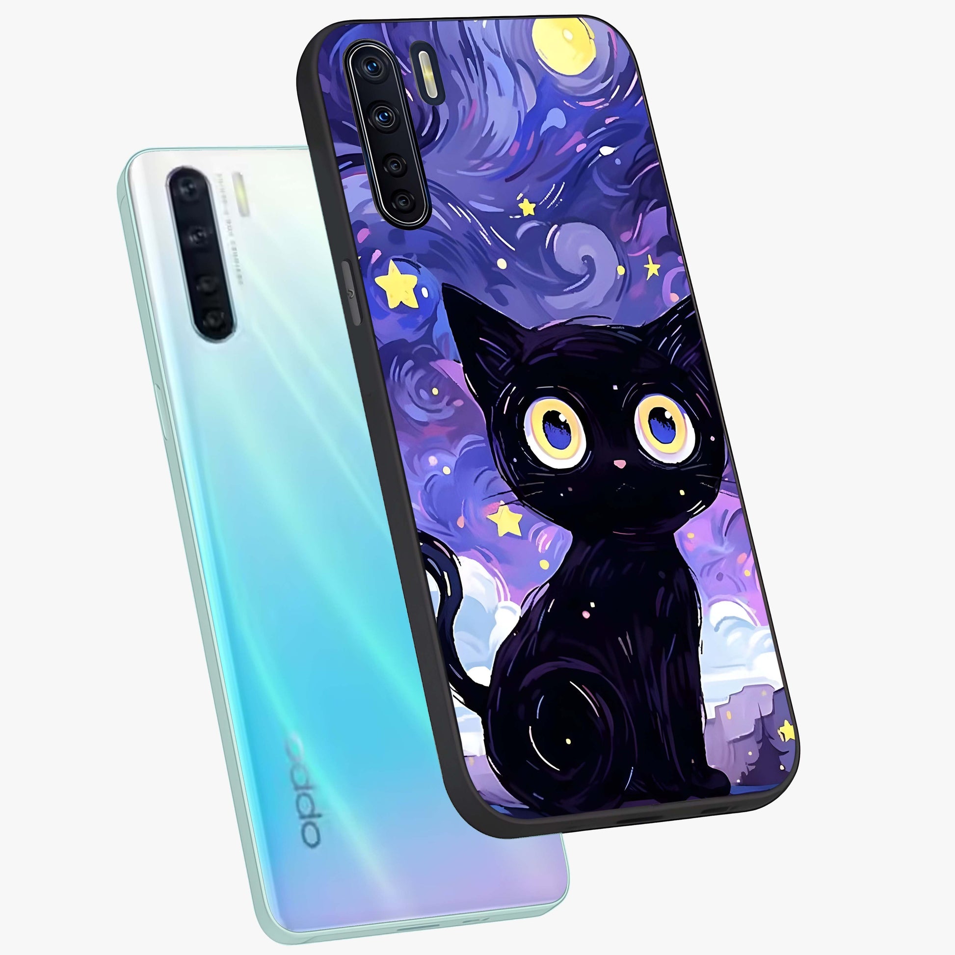 Abstract Cat Art Glass Case displayed in angled mockup highlighting modern abstract cat artwork and sleek glass surface.