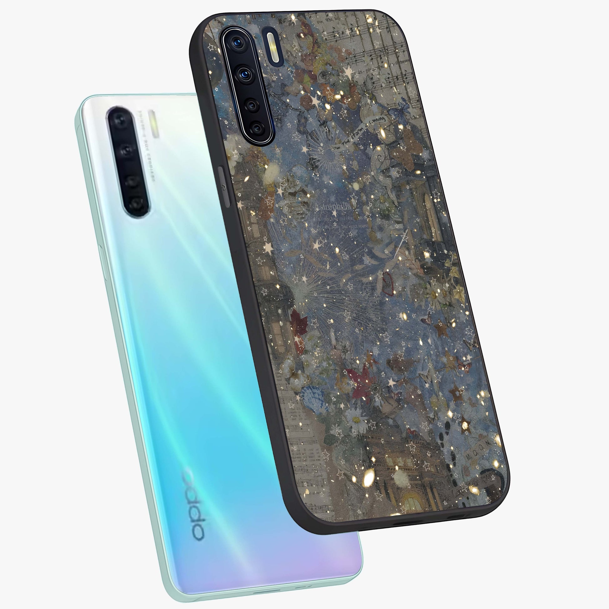 Aesthetic Astrolophia Glass Case displayed in angled mockup highlighting artistic aesthetic elements and smooth glass surface.
