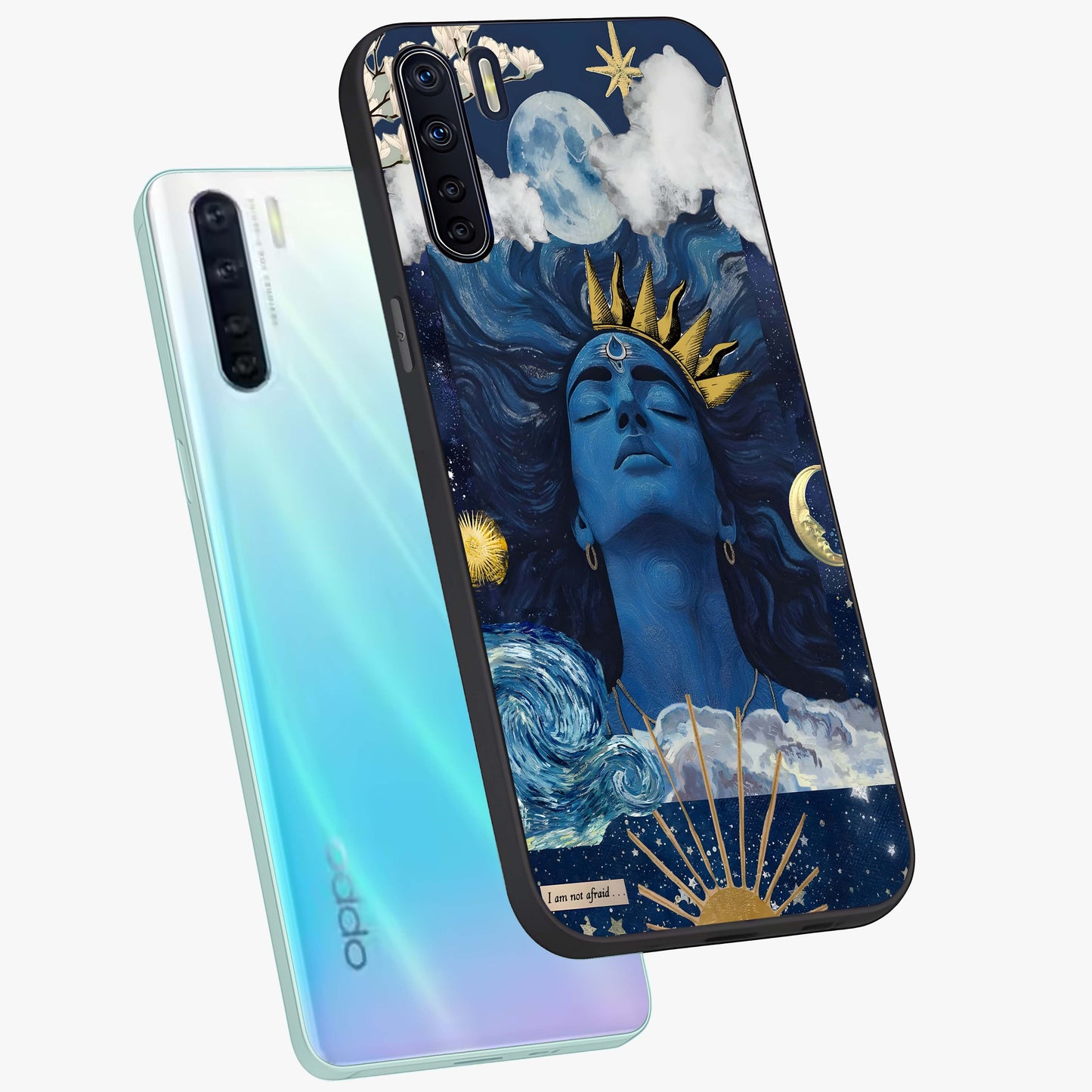 Aesthetic Lord Shiva Glass Case displayed in angled mockup highlighting spiritual Shiva illustration and sacred aesthetic design.