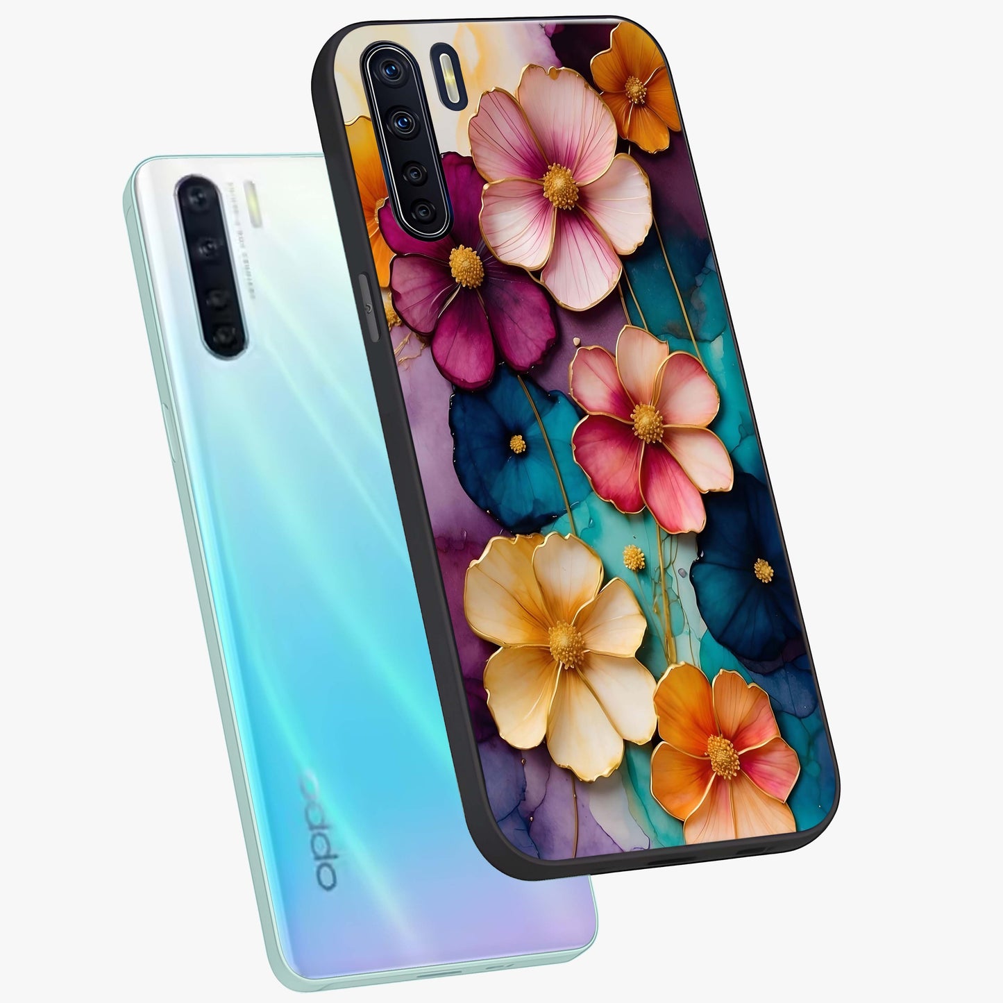 Artlyn Grace Flower Pattern Glass Case displayed in angled mockup highlighting delicate flower pattern design and smooth glass surface.