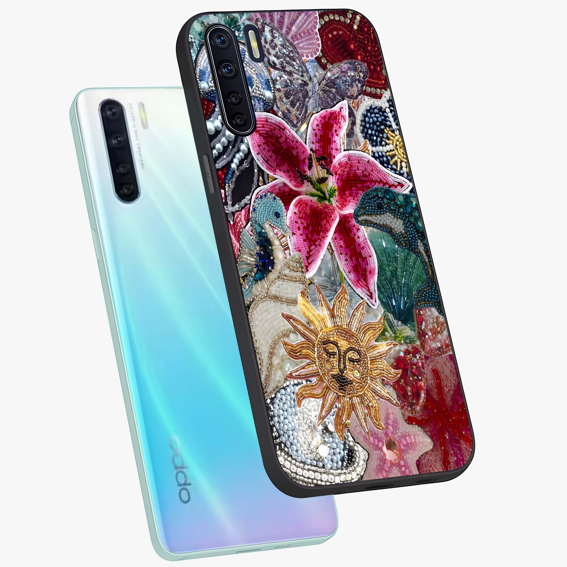 Beaded Garden Fantasy Glass Case displayed in angled mockup highlighting fantasy inspired floral bead pattern.