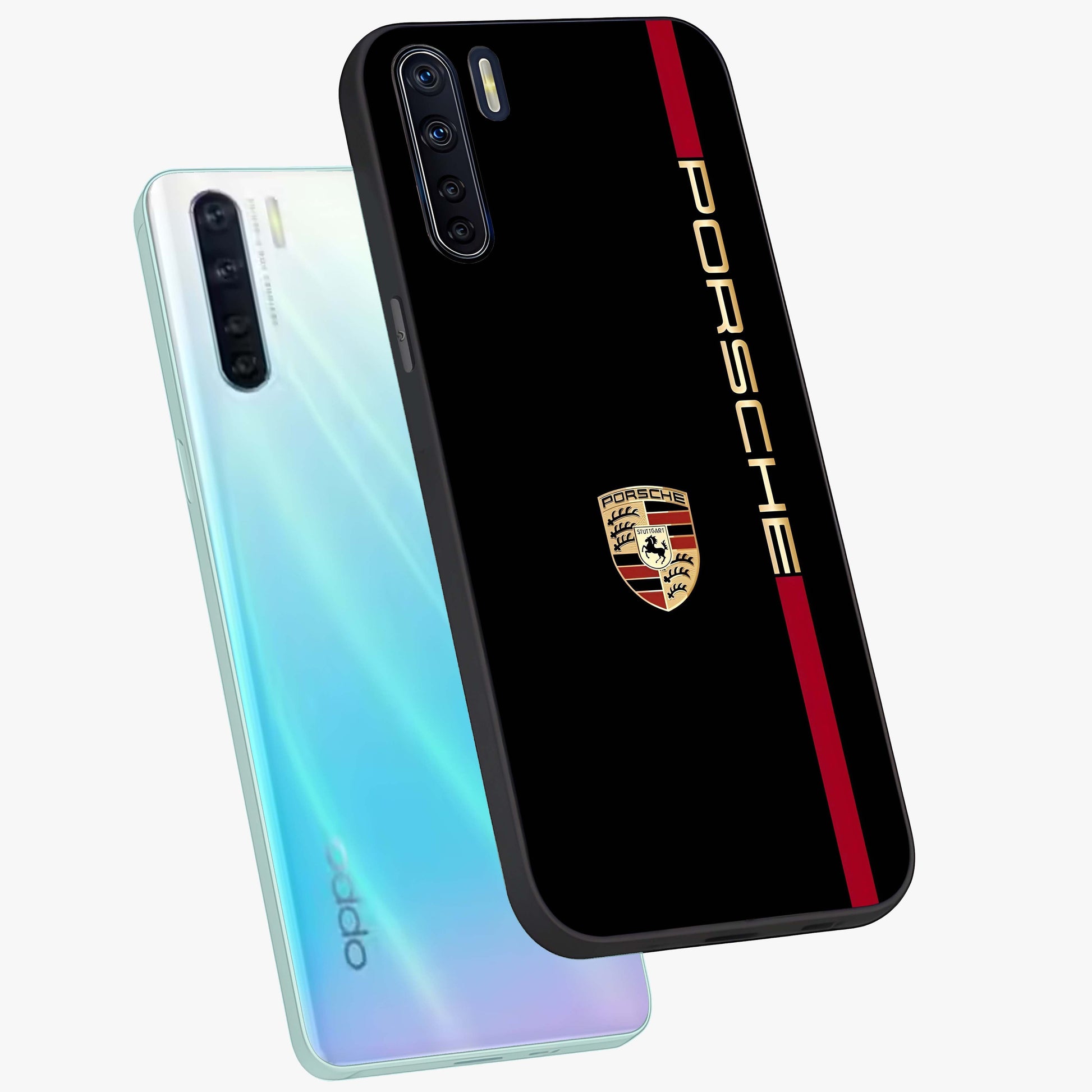 Black Minimal Porsche Glass Case displayed in angled mockup highlighting modern minimal car illustration and clean aesthetic design.