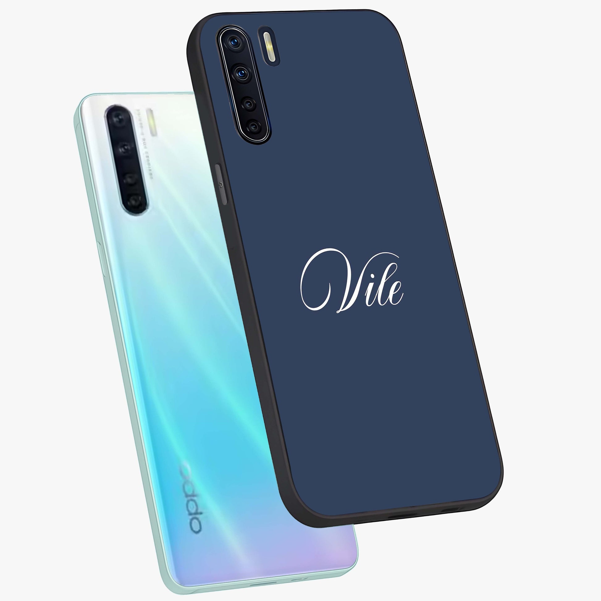 Blue Vintage Floral Pattern Glass Case showing flat back view with elegant vintage floral artwork and glossy glass finish.