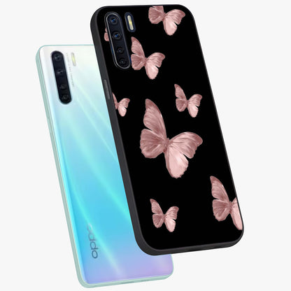 Butterfly Pattern Glass Case displayed in angled mockup highlighting delicate butterfly design and aesthetic pattern style.