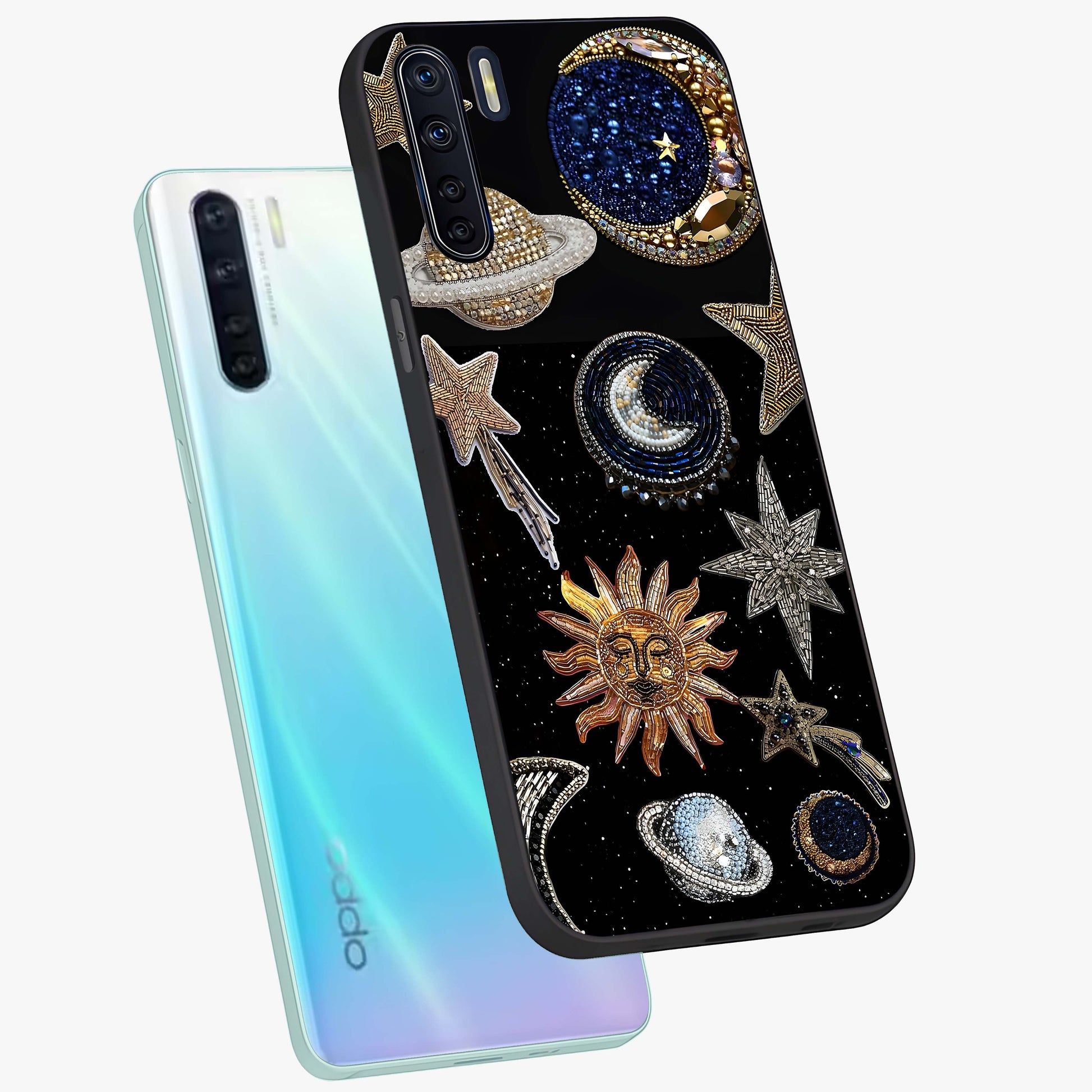 Celestial Gem Constellations Glass Case displayed in angled mockup highlighting gemstone inspired constellation design.