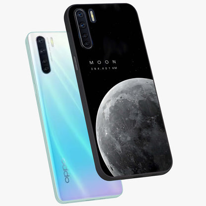 Cosmic Moon Glow Glass Case displayed in angled mockup highlighting celestial moon design with cosmic aesthetic theme.