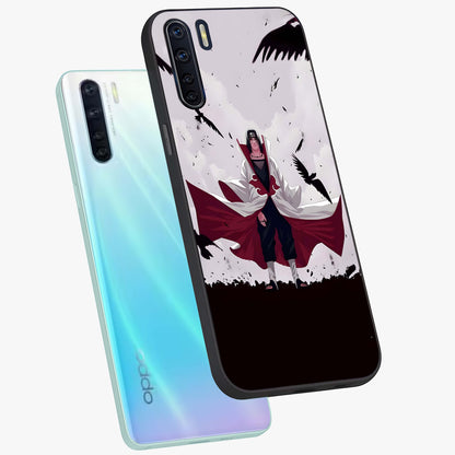 Crimson Crow Ascension Glass Case displayed in angled mockup highlighting powerful crow illustration with dark crimson aesthetic.