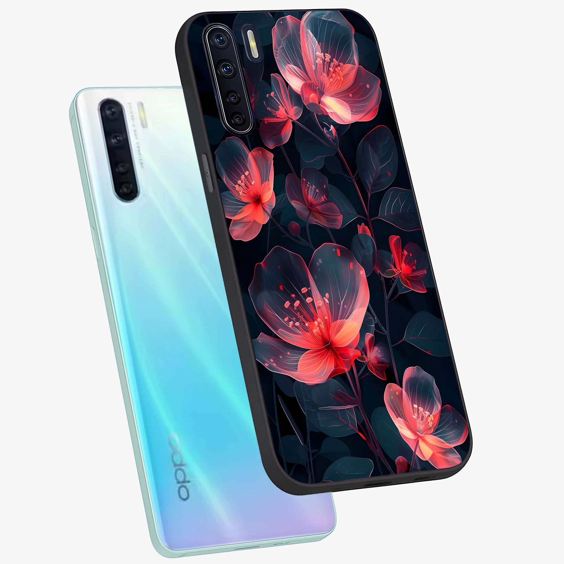 Dark Shade of Flower Glass Case displayed in angled mockup highlighting moody floral illustration with aesthetic dark tones.