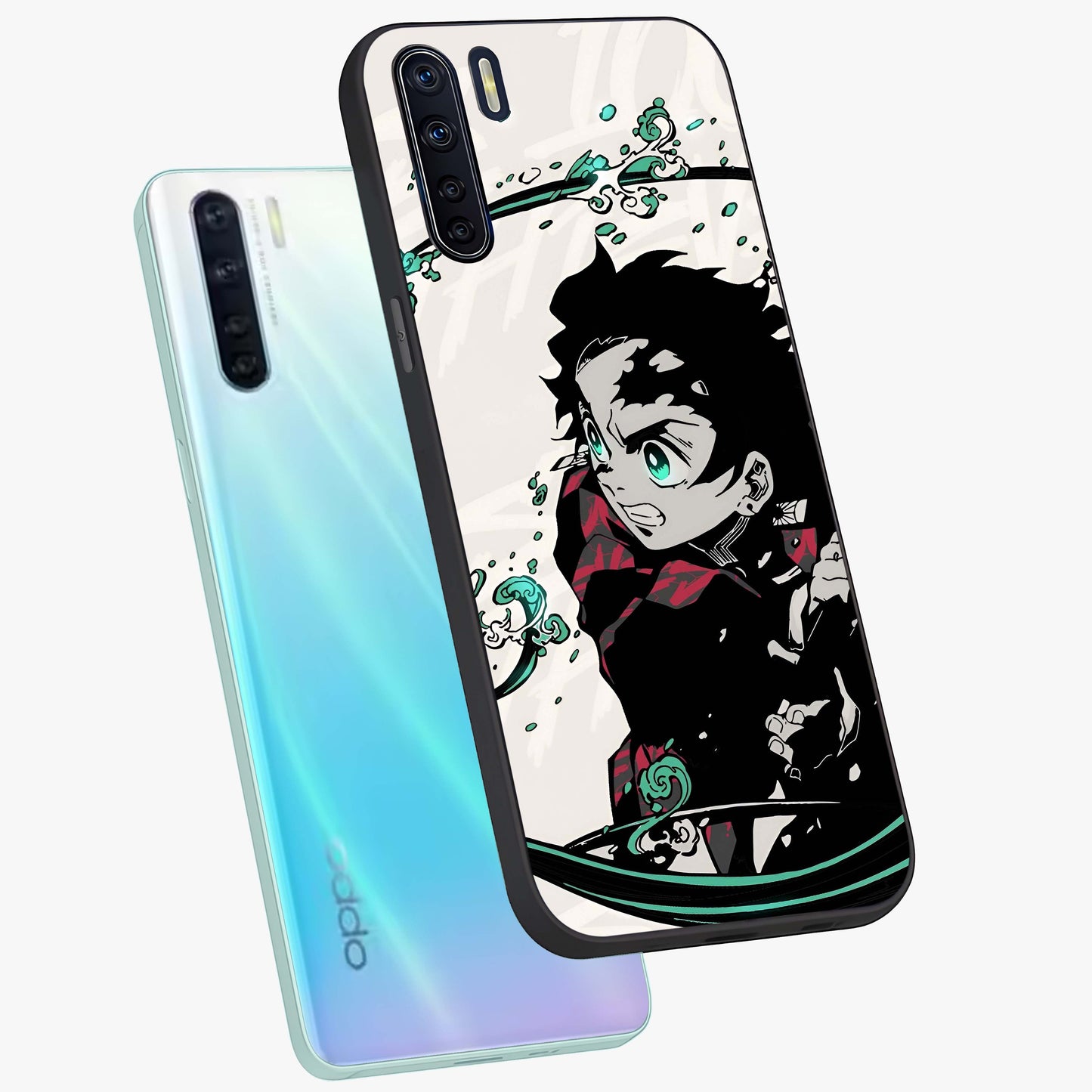 Demon Slayer Glass Case displayed in angled mockup highlighting dramatic anime character design with action aesthetic.