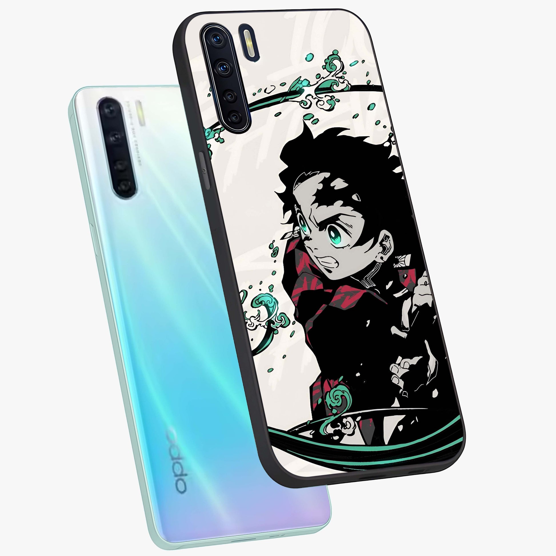Demon Slayer Glass Case displayed in angled mockup highlighting dramatic anime character design with action aesthetic.