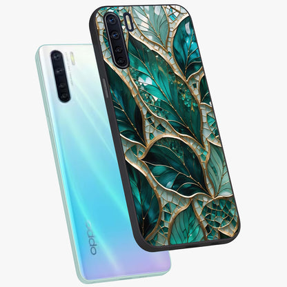 Emerald Leaf Glass Glass Case displayed in angled mockup highlighting botanical leaf illustration with elegant natural aesthetic.